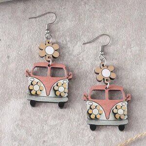 #48 Pink VW Van Retro Hippie 60's 70's Earrings School Bus